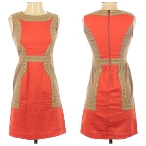 Coral Gold Embroidered Studded Cocktail Party Dress XS